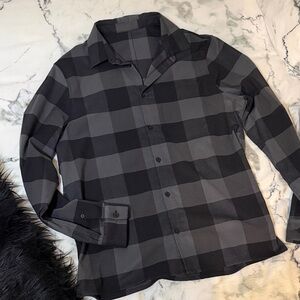 Lululemon Black and Gray Plaid Button-Up Shirt